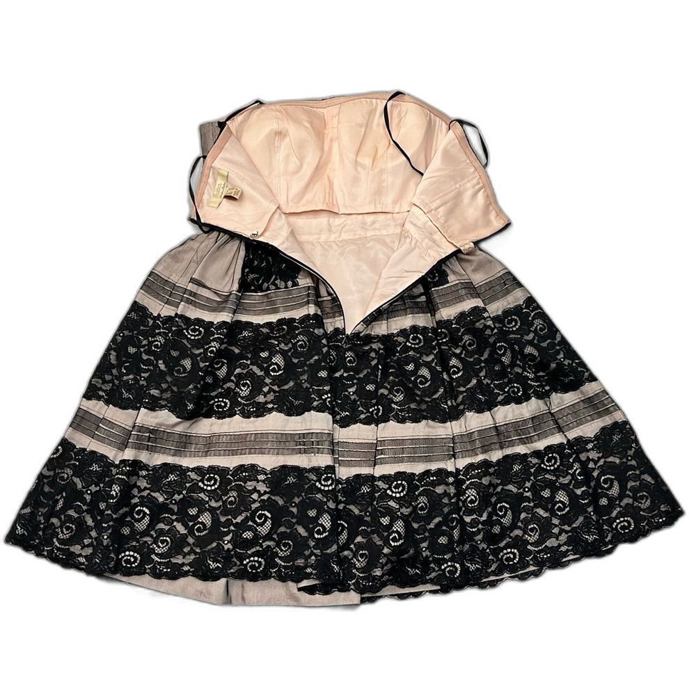 Aidan by Aidan Mattox Elegant Black Lace and Light Pink Strapless Mini Dress - Picture 11 of 16